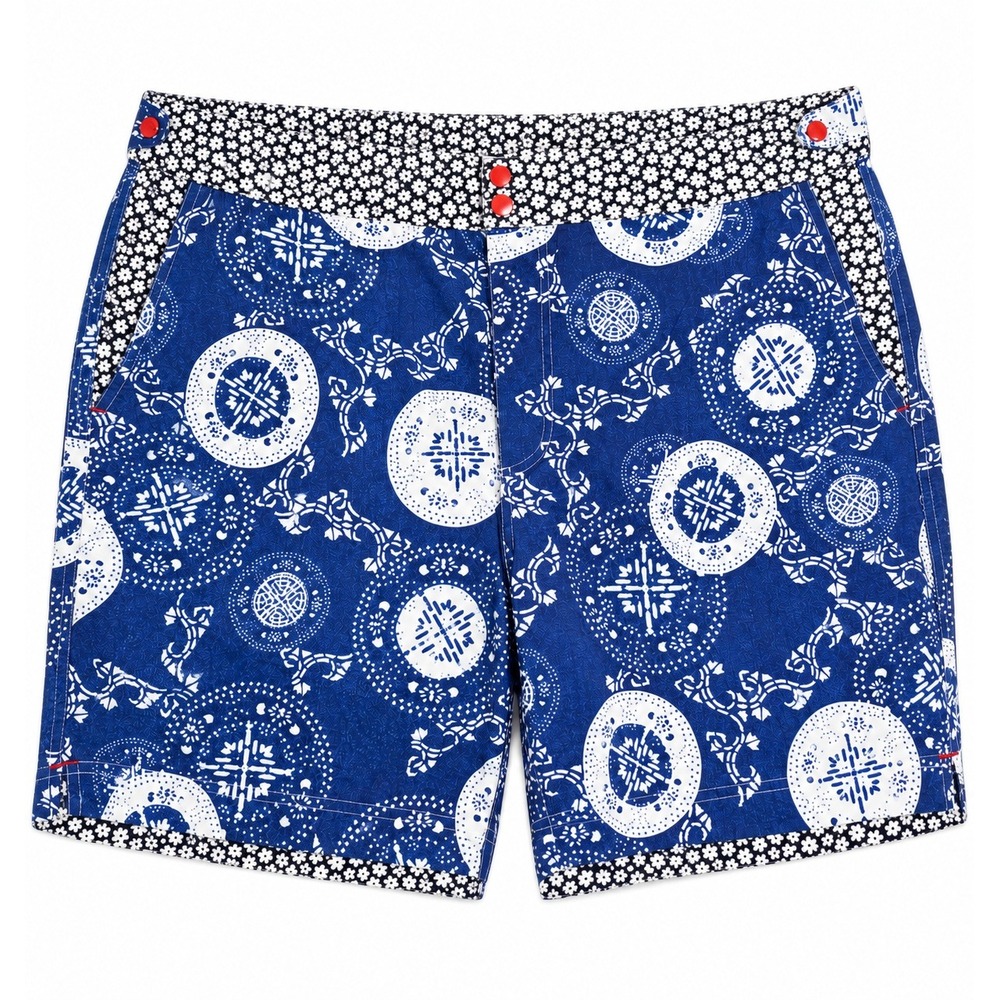 Robert Graham Mens Blue White Medallion Floral Swim Trunks Shorts Size 38